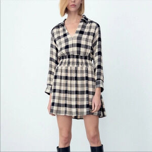 Zara flannel smocked waist plaid dress 5676